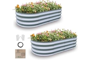 GENERIC Gardmax 2 Pack Galvanized Raised Garden Bed, Lightweight Planter Boxes Outdoor with Easy Assembly, Large Garden Bed for Vegetables, Fruits, Flower Silver