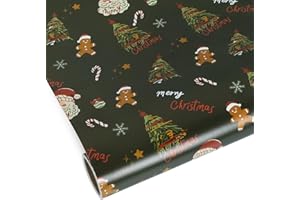 RayofSun Green Christmas Wrapping Paper Roll 17 in x 16.5 ft, Gingerbread Men Santa Claus Tree Candy Canes Merry Christmas Gift Wrapping Paper Rolls, Holiday Kids Gift Wrap Paper for Xmas Party