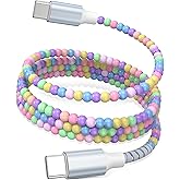 USB C to USB C Cable 6FT,60W Fast Charging Beaded Charger Cord 2M for iPhone 17 16 15 Pro Max iPad Pro Air 11 10th for Samsung S25 S24 Ultra S23 FE A16 A17 Android Phone Charger Cable Cute Girls Women
