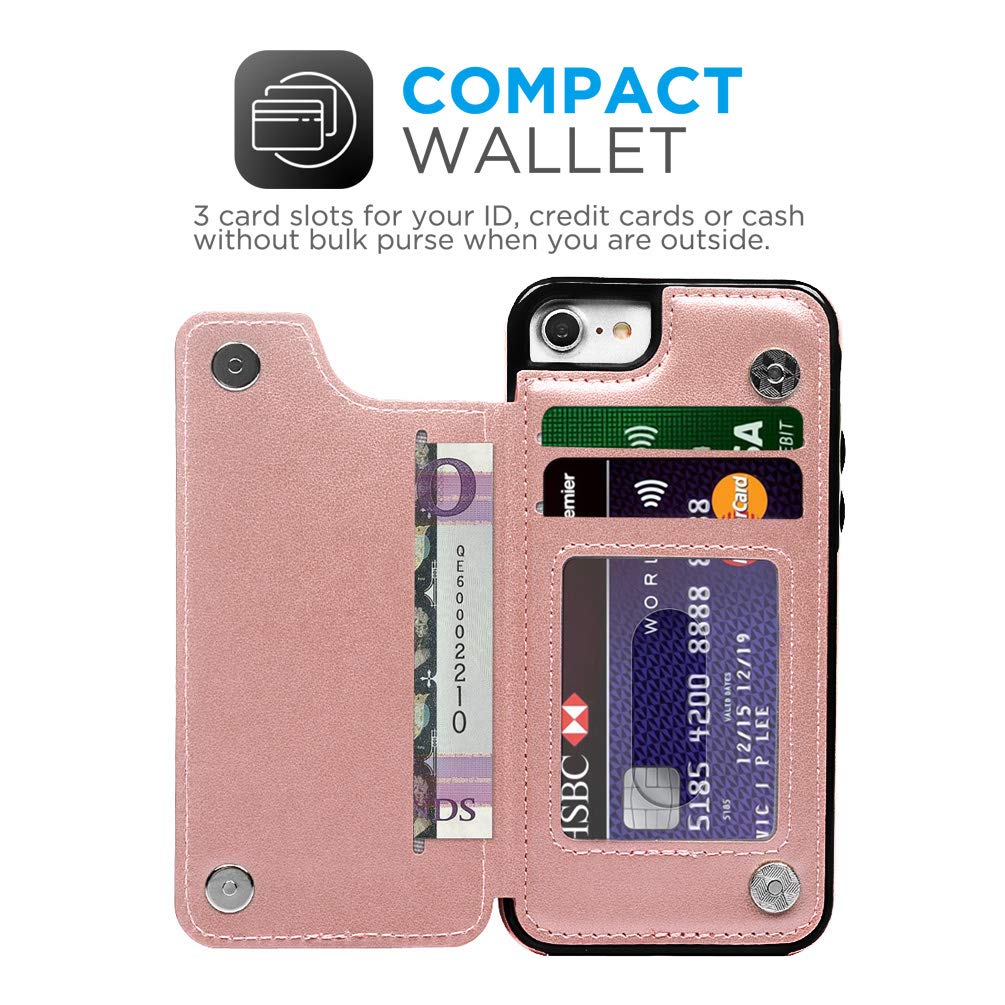 Promixc iPhone 7 Case, iPhone 8 Wallet Case with Card Holder Embossed Butterfly PU Leather Kickstand ID Credit Card Slots Folio Flip Protective Skin Cover for Apple iPhone 7/iPhone 8 Rose Gold