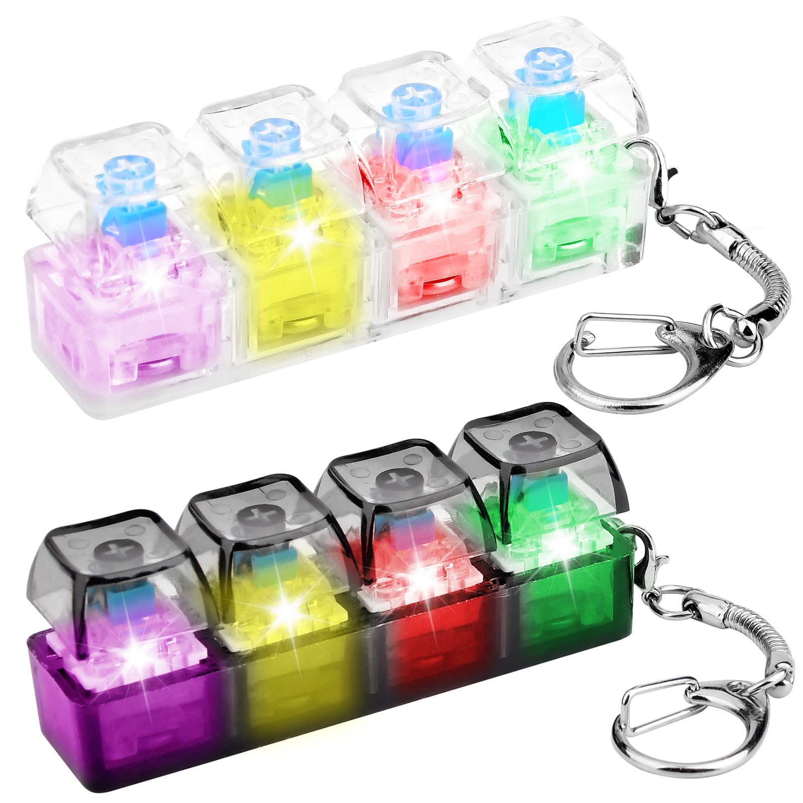 2 Pcs Keyboard Fidget Toy, Funny Stress Relief Toys, Fidget Keyboard Toys for Adults with LED light, Portable Finger Decompression Keyring for Office School, Decompression Gift