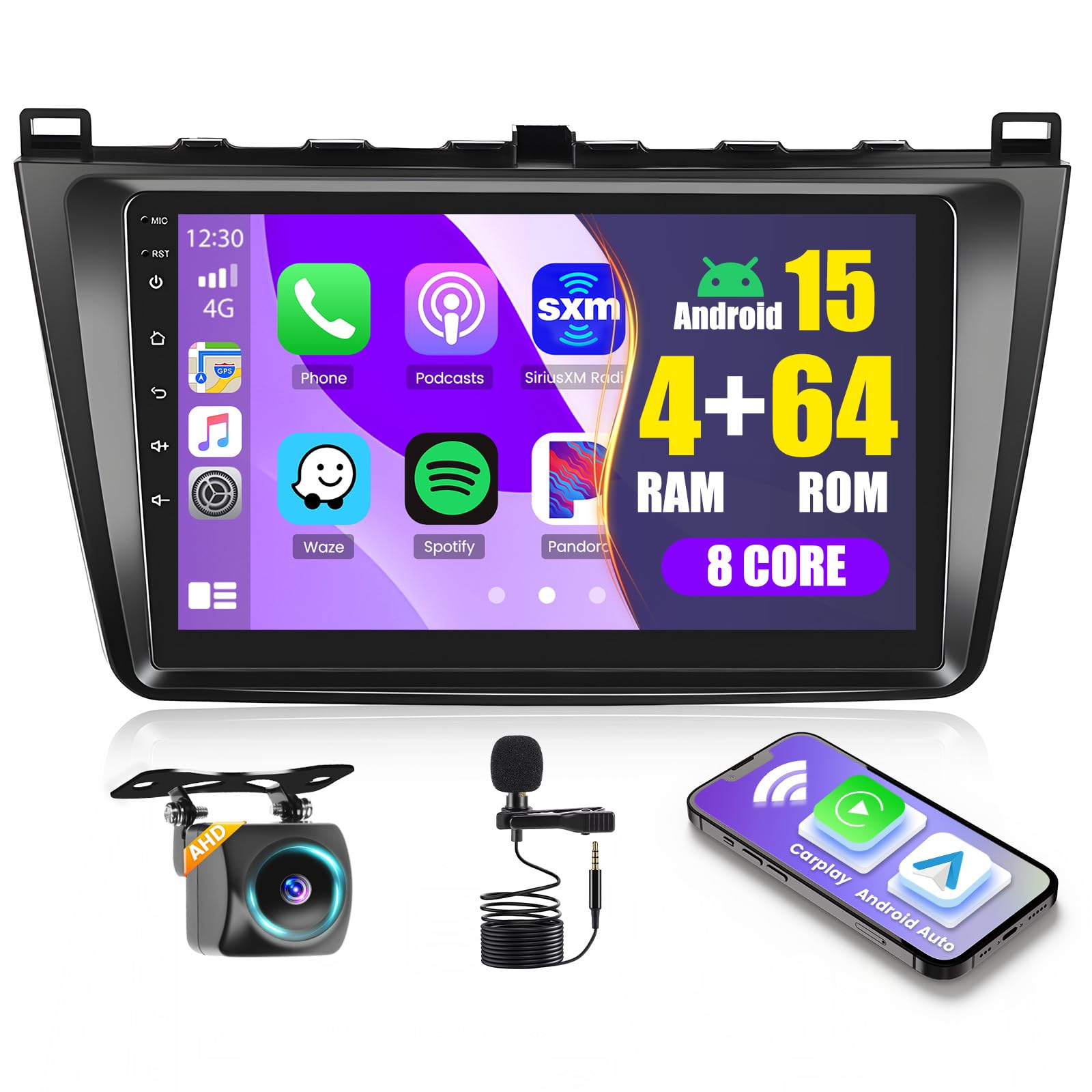 Photo 1 of [8 Core 4G+64G] Android Radio for Mazda 6 2007-2012 with Wireless Carplay Android Auto, 9 Inch IPS Touch Screen Car Stereo, Bluetooth 5.0, 32 EQ, GPS, WiFi, 59UI, SWC, AHD Backup Camera