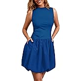 sabrilila Summer Bubble Dresses for Women Sleeveless Slim Fit Cute Drop Waist Cocktail Party Club Mini Dress with Pocket
