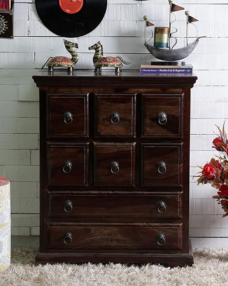 JAIPURWOOD Lexus Solid Wood Chest of Eight Drawers Walnut Finish