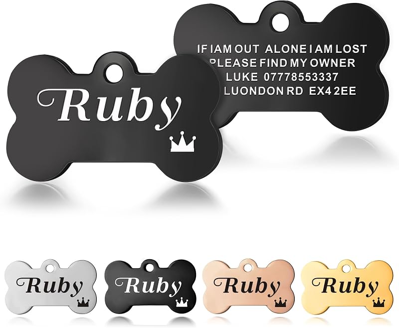 EDSG Personalised Dog Tags Engraved Stainless Steel Double Sided Black