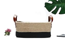 Small Cotton Rope Basket with Handles, Oval Woven