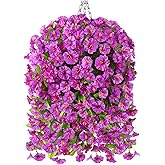 Artificial Faux Hanging Flowers Plants Baskets for Outdoor Spring Summer Decorations,Resistant Fake Morning Glory Silk Plants for Outside UV Resistant Patio Yard Home Porch Decor(Gradient)