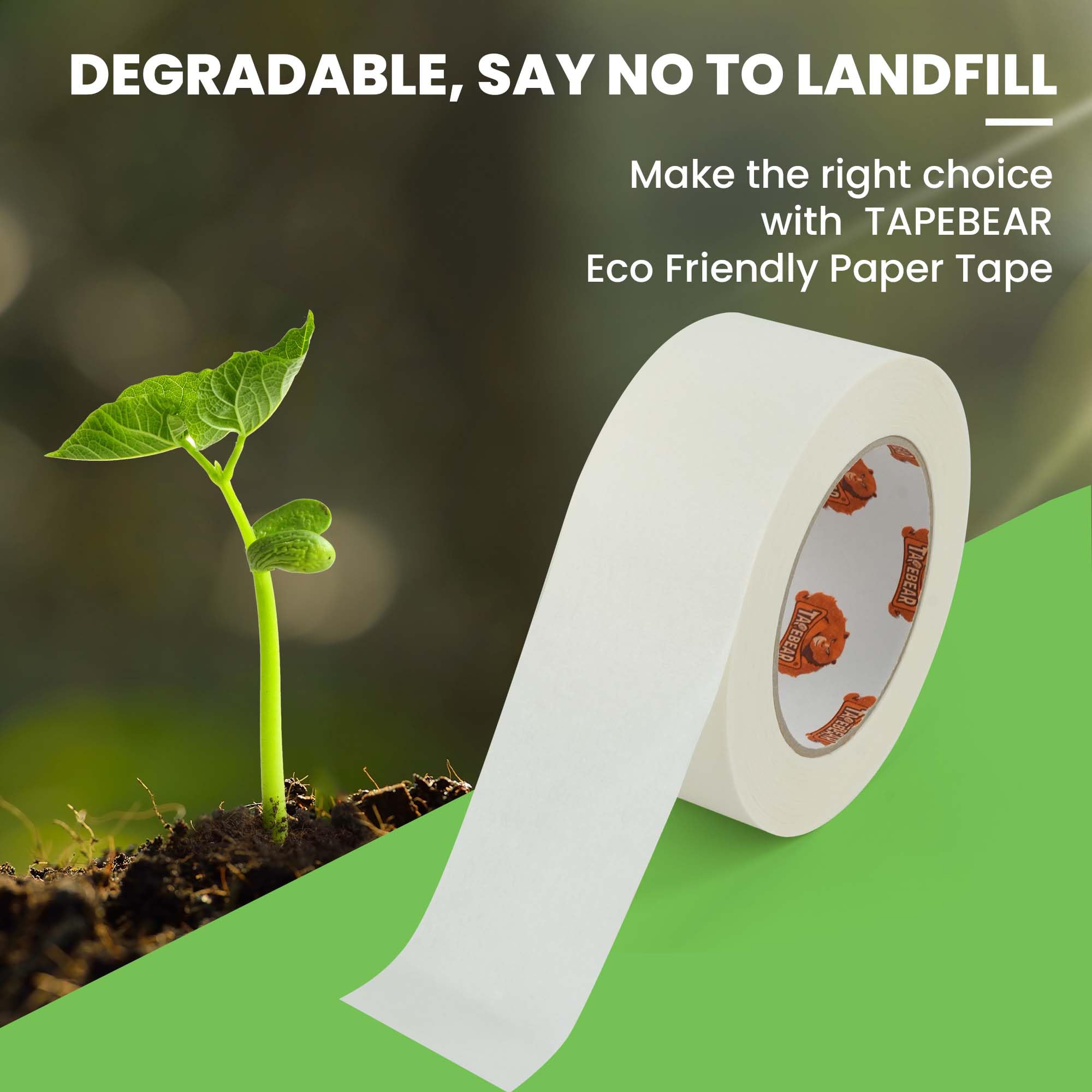 TAPEBEAR Umweltschonendes Kraftpapier-Klebeband 50mm x 50m, selbstklebend, recycelbar, biologisch abbaubar für Versand, Umzug, Kartons, 4 Rollen 2