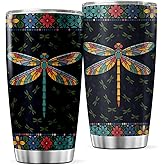 Colorful Dragonfly Floral Pattern Stainless Steel 20 Oz Tumbler For Nature Lovers Women And Outdoor Enthusiasts Travel Coffee Iced Hot Bottle Insulated Cool Heat Mug