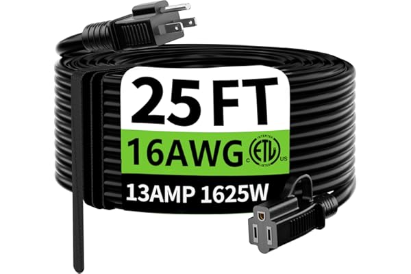 HUANCHAIN Indoor Outdoor Black Extension Cord 25 ft Waterproof, 16/3 Gauge Flexible Cold-Resistant Appliance Cable Outside, 1