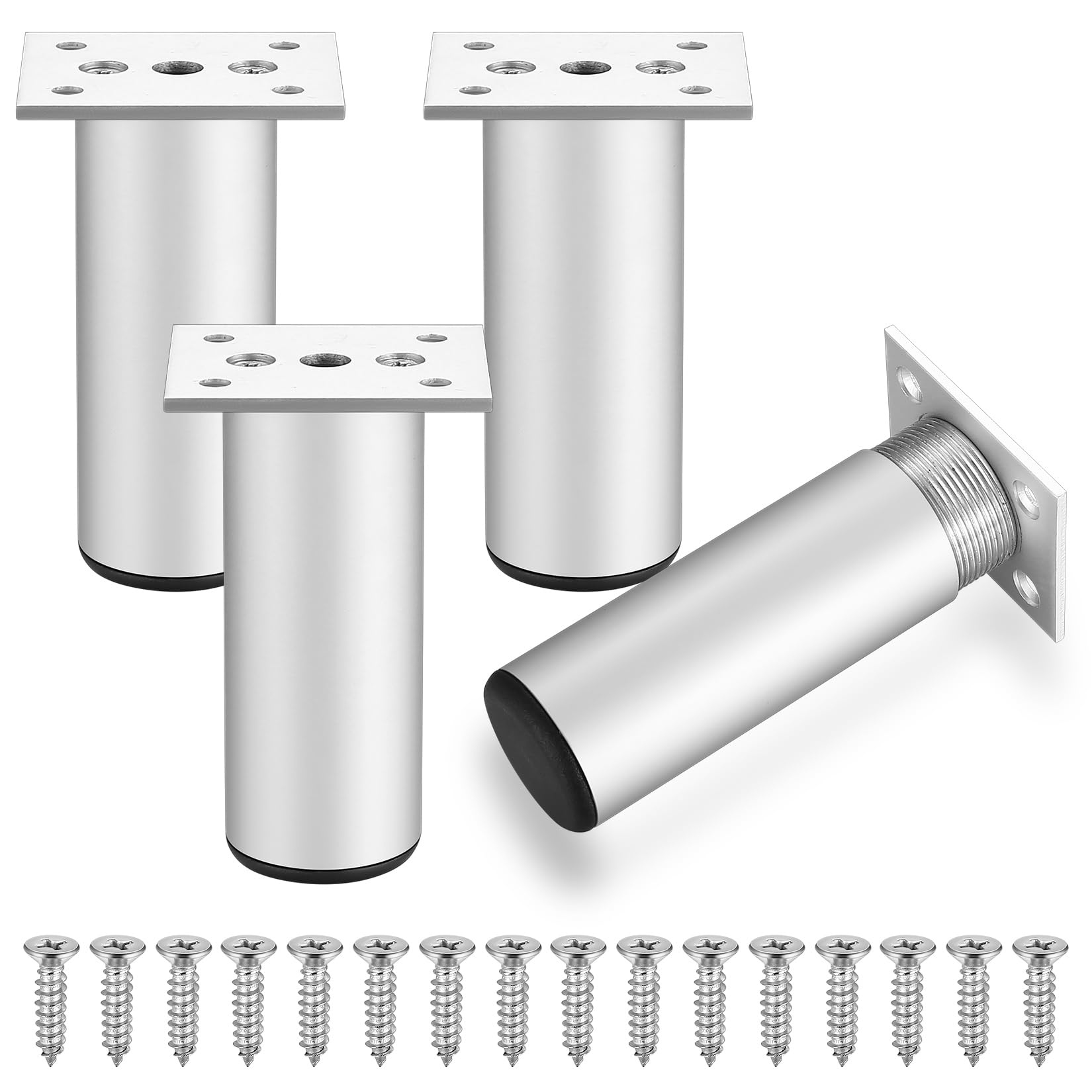4 Pieces Adjustable Furniture Legs, 4 Inch/10cm Silver 0-20mm Adjustable Furniture Feet, Sofa Table Cabinet Dresser Bed Chair Cabinet Breakfast Bar