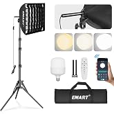 EMART Softbox Lighting Kit with Grid, 50W 16"x16" Soft Box for Photography | Pull Softbox, 3000K-6000K LED Bulb with Remote/APP Control, Photography Lighting for Video Recording,Streaming,Portrait 1Pack