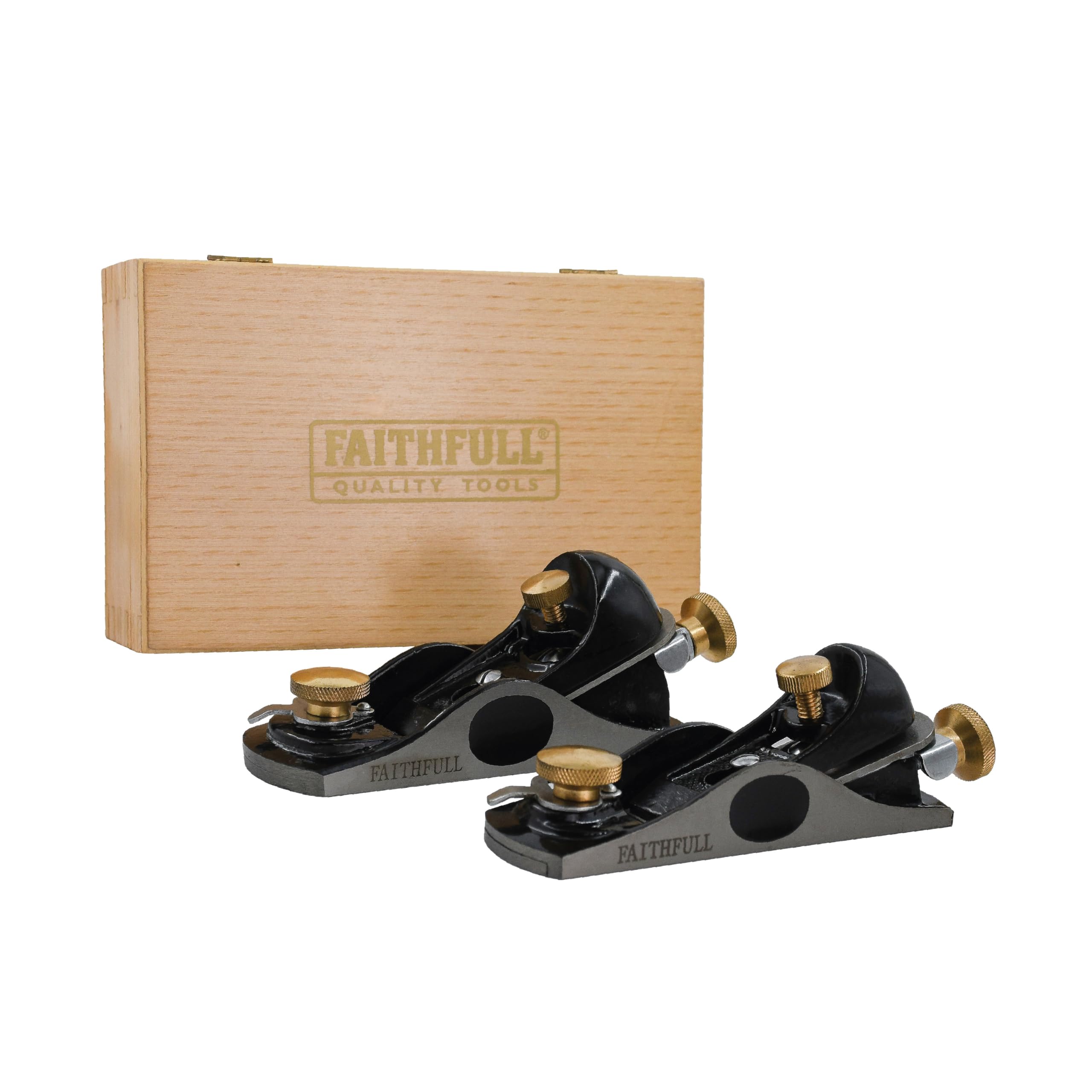 Faithfull 6012 & 912 Block Plane Set in Wooden Storage Box – Precision Machined Cast Iron Low Angle Hand Planes for End Grain Work & Fine Trimming
