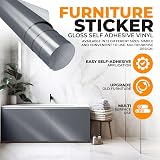 vgoltd Glossy Self-Adhesive Vinyl Wrap Dark Grey 90x500 cm Furniture Sticker view 2