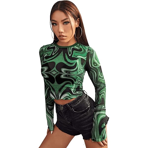 Floerns Women's Sheer See Through Mock Neck Star Pattern