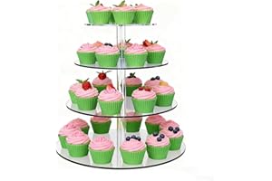 4 Layer Cupcake Display Stand Round Acrylic Clear Dessert Pastry Tower for Wedding Birthday Party Christmas Halloween Baby Sh