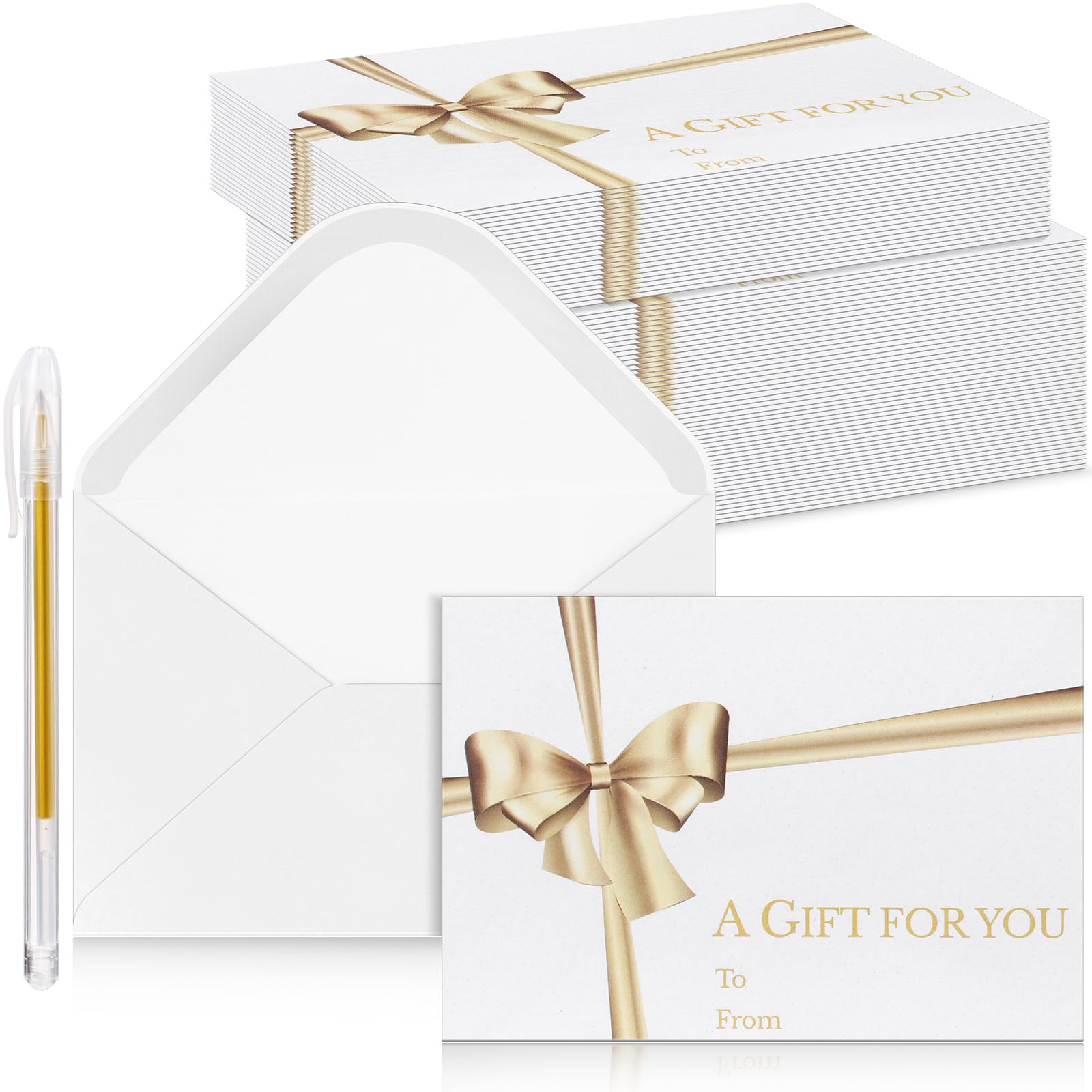 Photo 1 of Glenmal 50 Pcs Christmas Mini Gift Card Envelopes with Golden Bow Card Holder Business Envelopes with Gold Ink Pen for Christmas Festival Party Supplies, 2.7 x 3.9''(White)