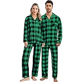 DIKFA Matching Couple Christmas Pajamas Set Long Sleeve Festival Party Sleepwear Xmas Pj Sets Button-Down Loungewear