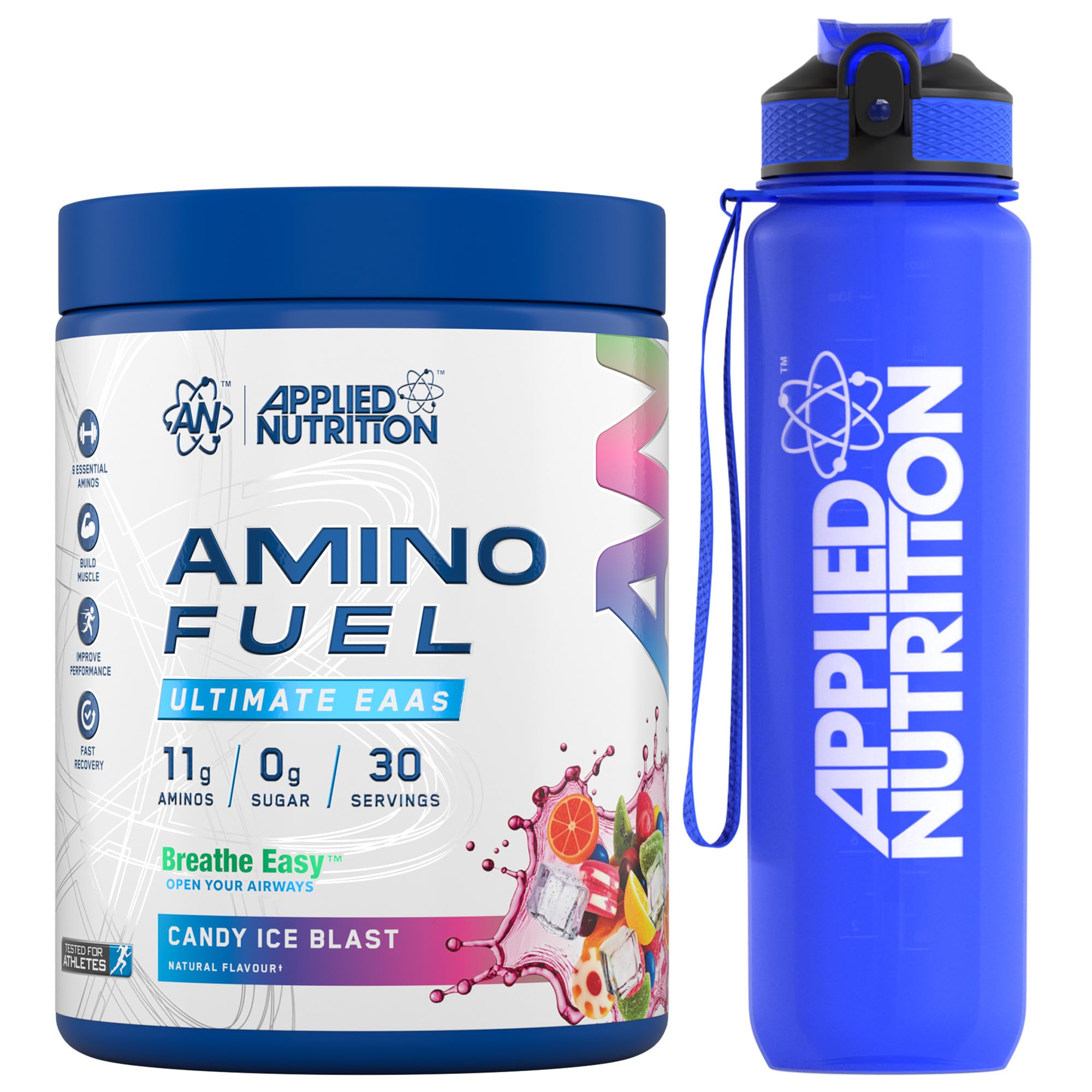 Applied Nutrition Bundle Amino Fuel 390g + Lifestyle Water Bottle 1000ml - Amino Acids Supplement, EAA Essential Amino Acids Powder, Muscle Fuel & Recovery (Candy Ice Blast)