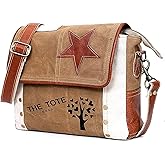 Vintage Canvas Leather Messenger Bag for Men & Women, Crossbody, Shoulder Bag, Satchel 11" with Star Flap Small Travel Use