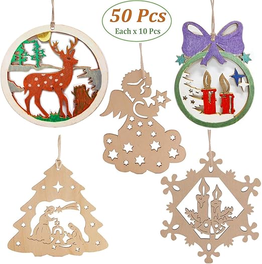 Wooden Ornaments Kits to Paint Unfinished Wood for DIY Art