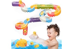CUTE STONE Baby Bath Toys for Toddlers, Water Slide Building Track W/ Wind-Up Duck, Bathtub Toys for Kids, Water Pool Toys Gi