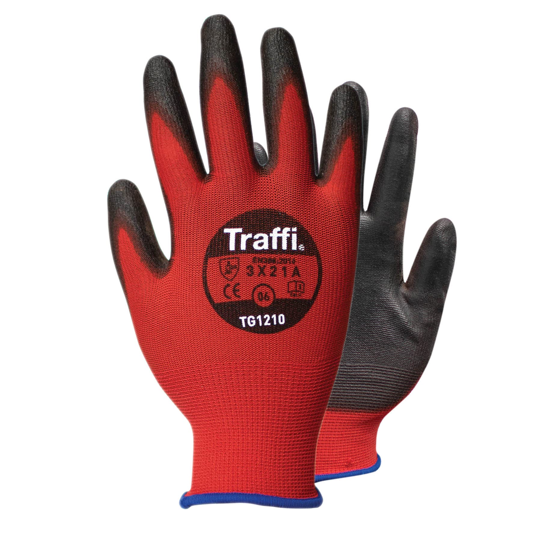 Traffi TG1210 X-Dura Metric PU A Warning Glove, Cut Level A, Red, 8 Size, Pair, Pack of 10