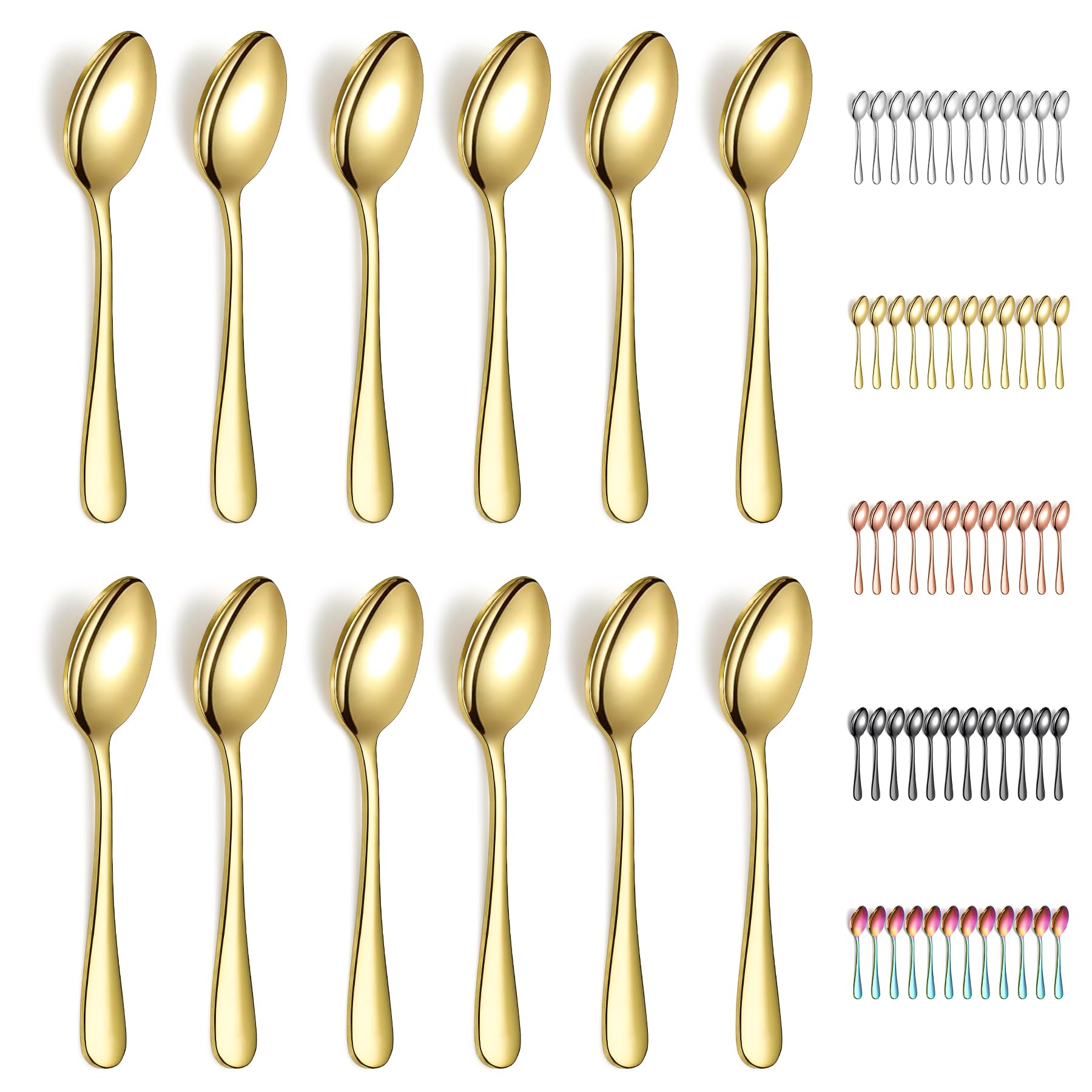 Evanda Gold Teaspoons 12 Pieces, Gold Titanium Plating Stainless Steel 14cm Tea Spoon, Cutlery for Tea, Coffee, Cake, Dessert and Salad, Dishwasher Safe — image 1