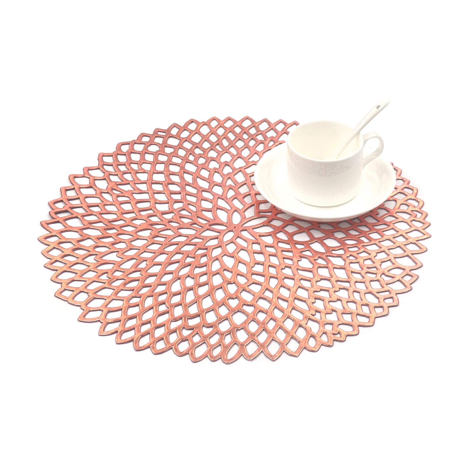 SCF2017 Flower PVC Placemats Hollow Table Mats Set of 6,Rose gold