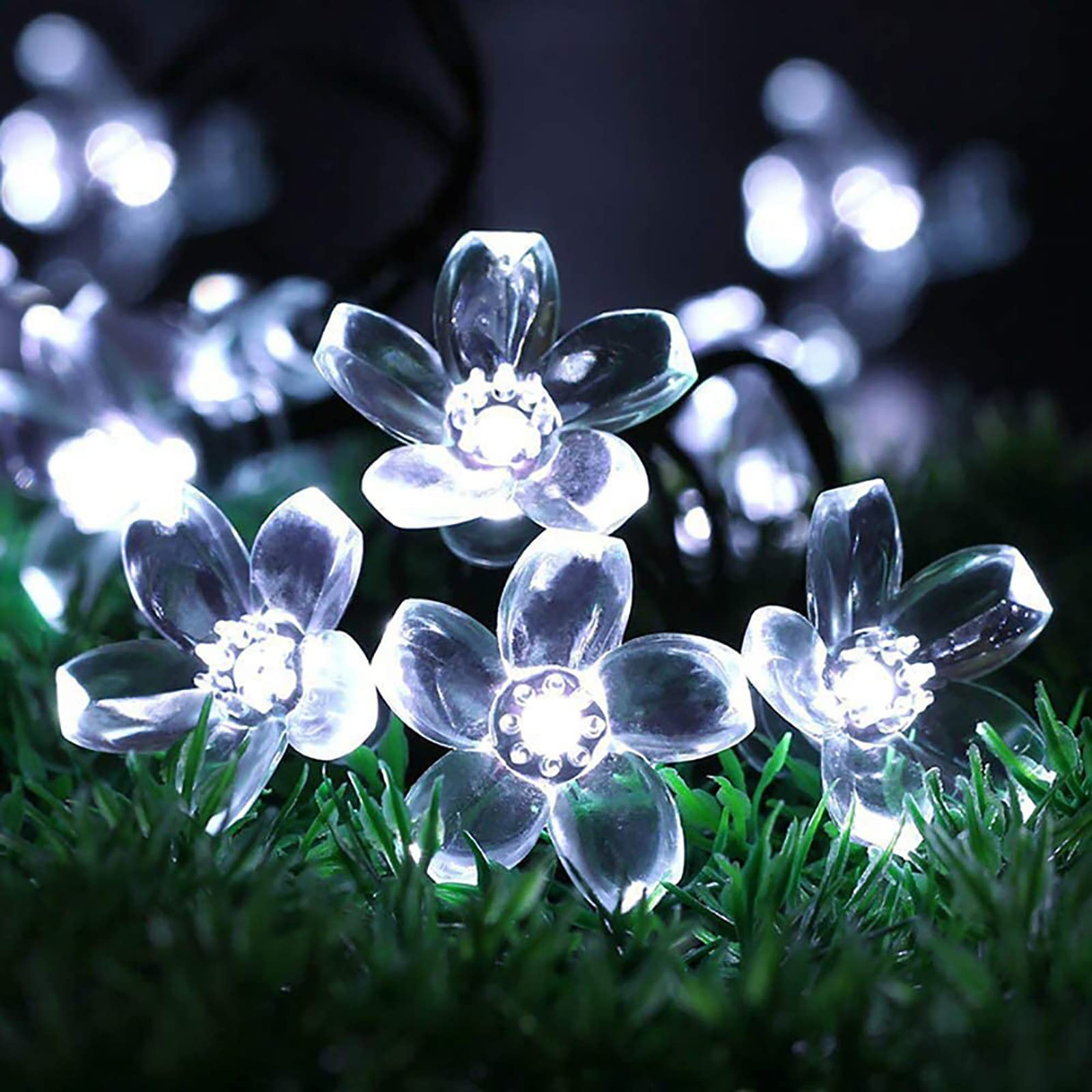 KINGCOO Solar Flower String Lights Outdoor, Waterproof 21FT 50LED Peach Cherry Blossom Solar Fairy String Lights 8modes for Gardens Indoor Home Wedding Christmas Party Decorations(White)