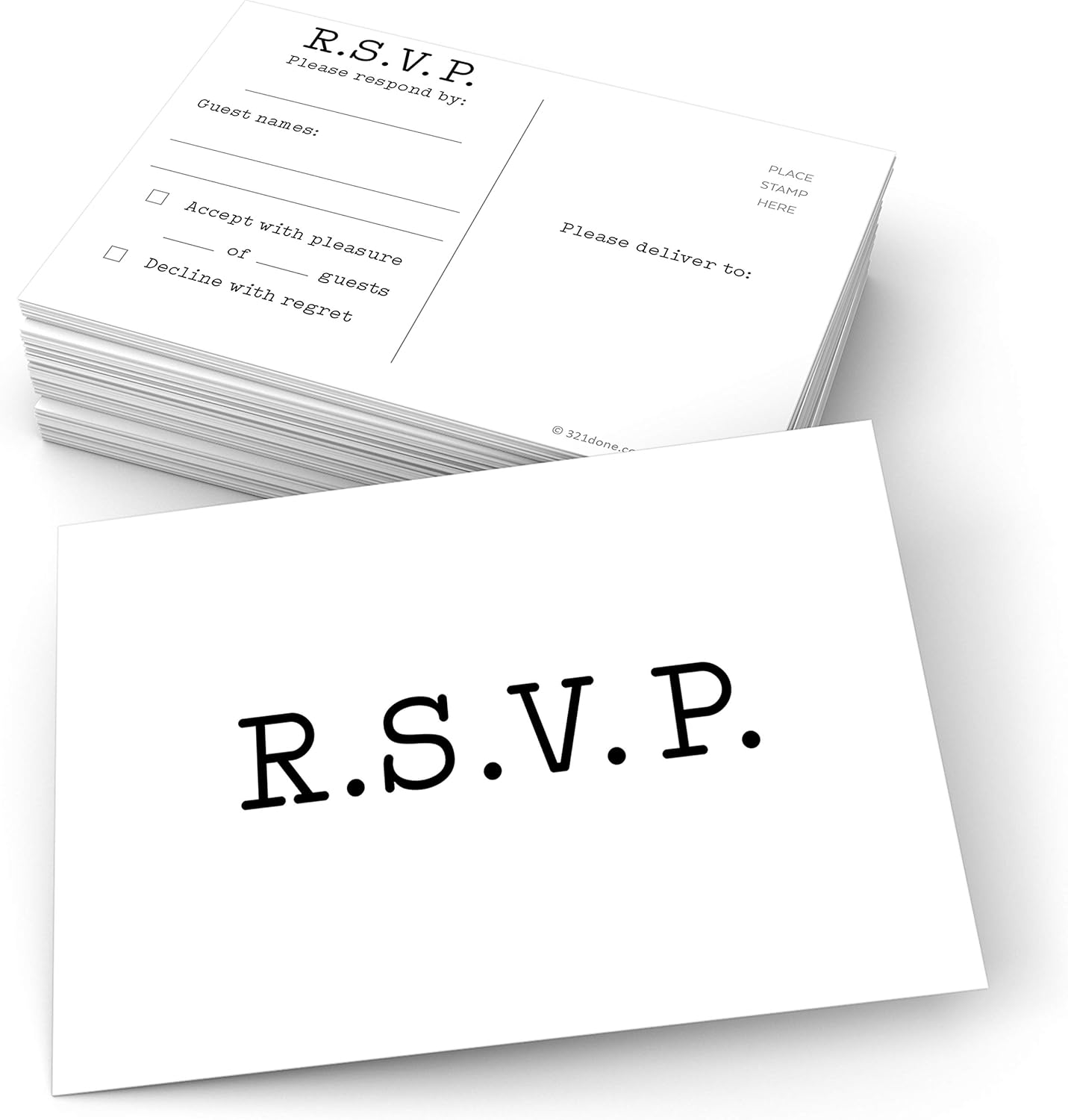 321Done RSVP Postcards (Set of 50) White Typewriter Vintage Large 4x6, USPS Post Office Addressing Response Cards for Wedding, Baby Shower, Party Guest Count - Made in USA – Minimalist Classic