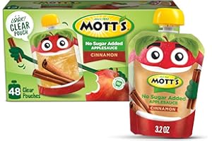 Mott's No Sugar Added Cinnamon Applesauce, 3.2 Oz Clear Pouches, 48 Count (4 Packs Of 12), Good Source Of Vitamin C, No Artificial Flavors