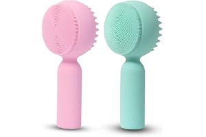 MTBOI 2 PC Silicone Facial Cleansing Brush 2 in 1 Facial Scrubber Manual Exfoliating Facial Brush Face Cleanser Face Exfoliator Ultrafine Bristles for Sensitive Skin Easy to Clean Lather Well(Pink&Green)