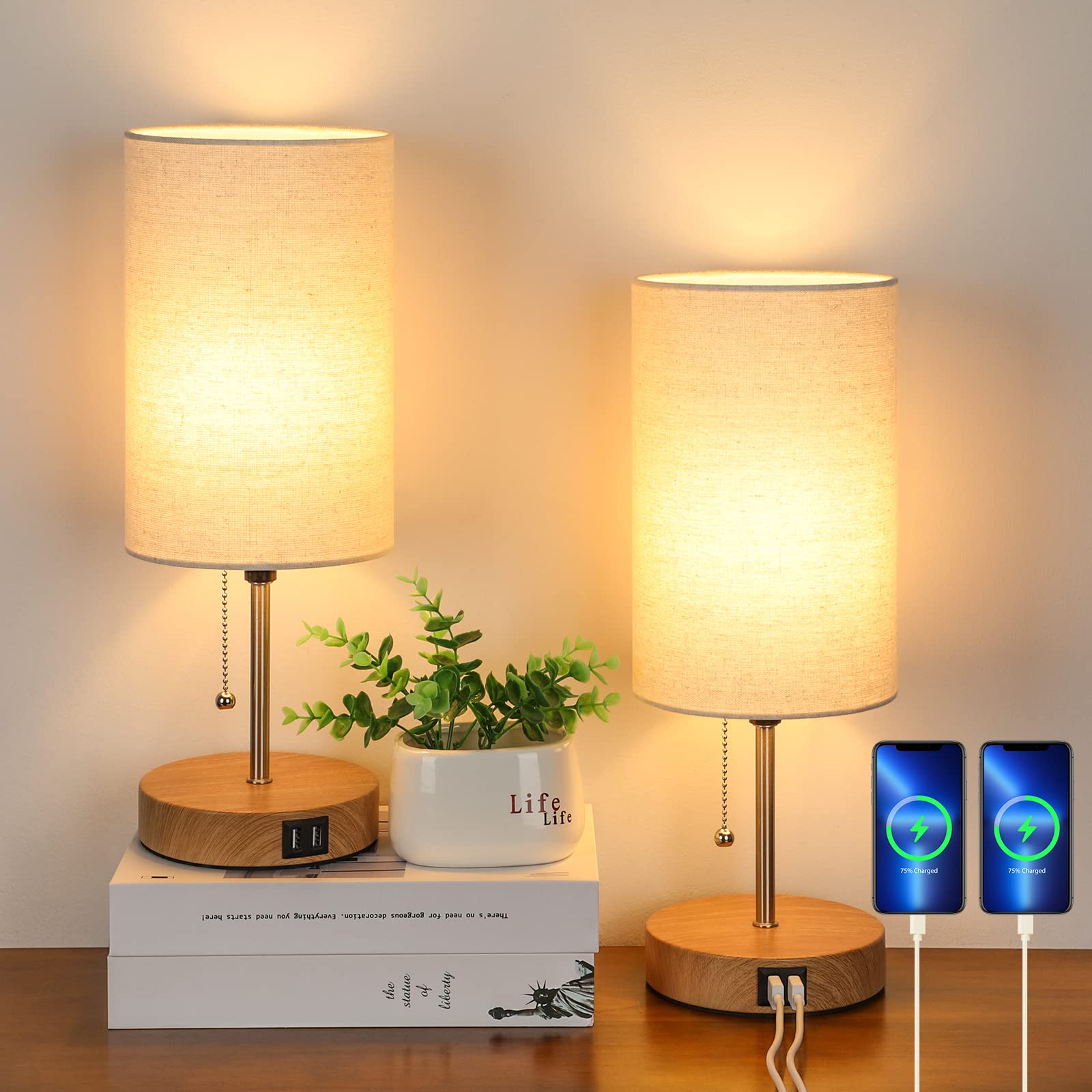 BTY Set Of 2 Touch Control Table Lamps With USB Ports – Modern Black Finish For Bedroom