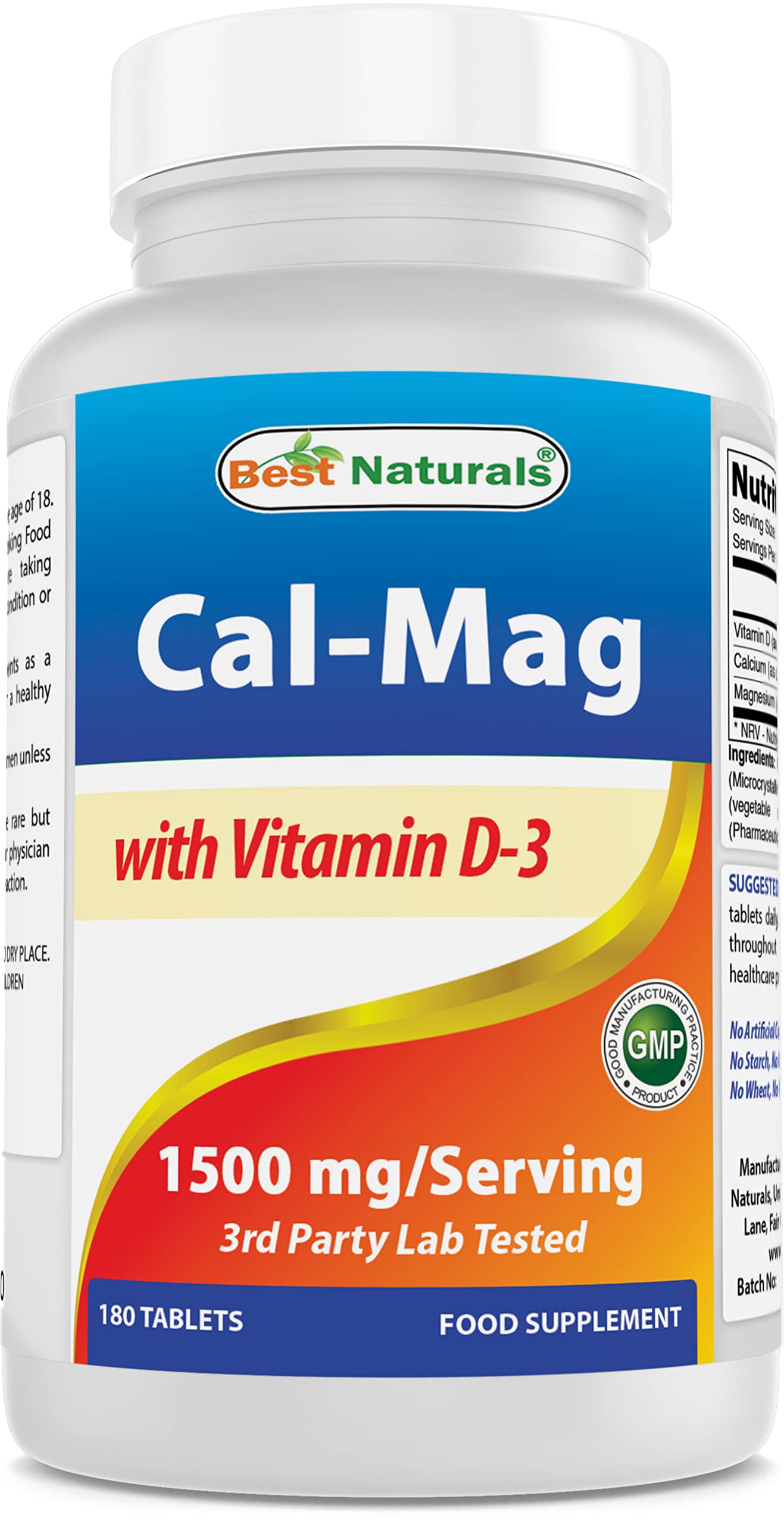 Best Naturals Calcium Magnesium with Vitamin D3 1500mg Serving 180 Tablets