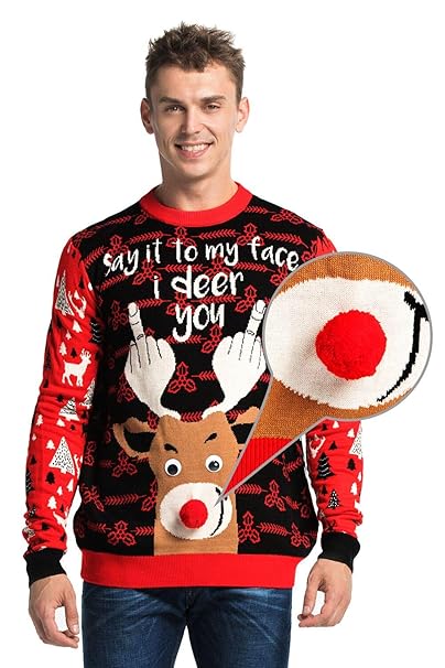 Herren Weihnachtspullover Unisex Hässliche Pulli Lustig Strickpullover Ugly Weihnachtspulli mit weihnachtlichen Motiven für D