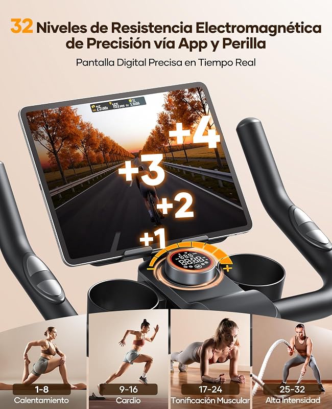 Bicicleta Estática Eletromagnética com APP, 32 Níveis Precisos