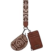 Wrangler Aztec Keychain Wristlet Wallets for Women Western Dual Pouch Wristlet Credit Card Holder Wallet with Zipper Pocket WG2212-W0051BR