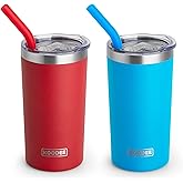 koodee Tumbler with Lids and Straws-12 oz Skinny Tumbler Stainless Steel Double Wall Vacuum Insulated Water Cup Spill Proof, BPA Free (Canyon Red-Sky Blue)