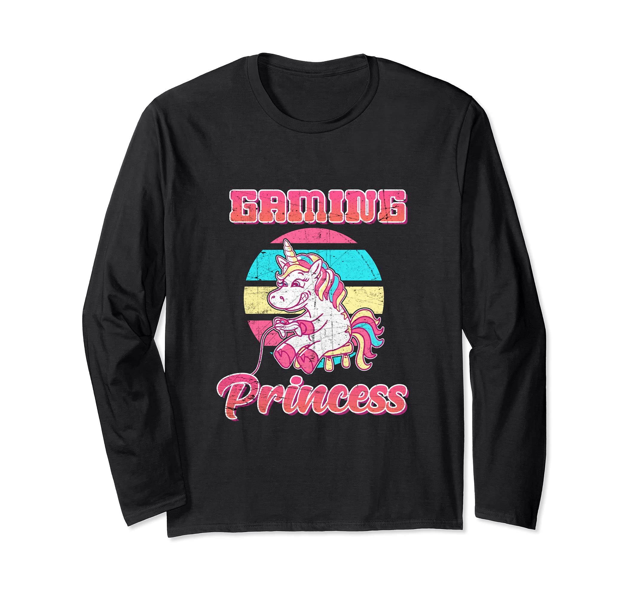 Gaming Princess Unicorn Rainbow Arcade Game Playing Games Long Sleeve T-Shirt
