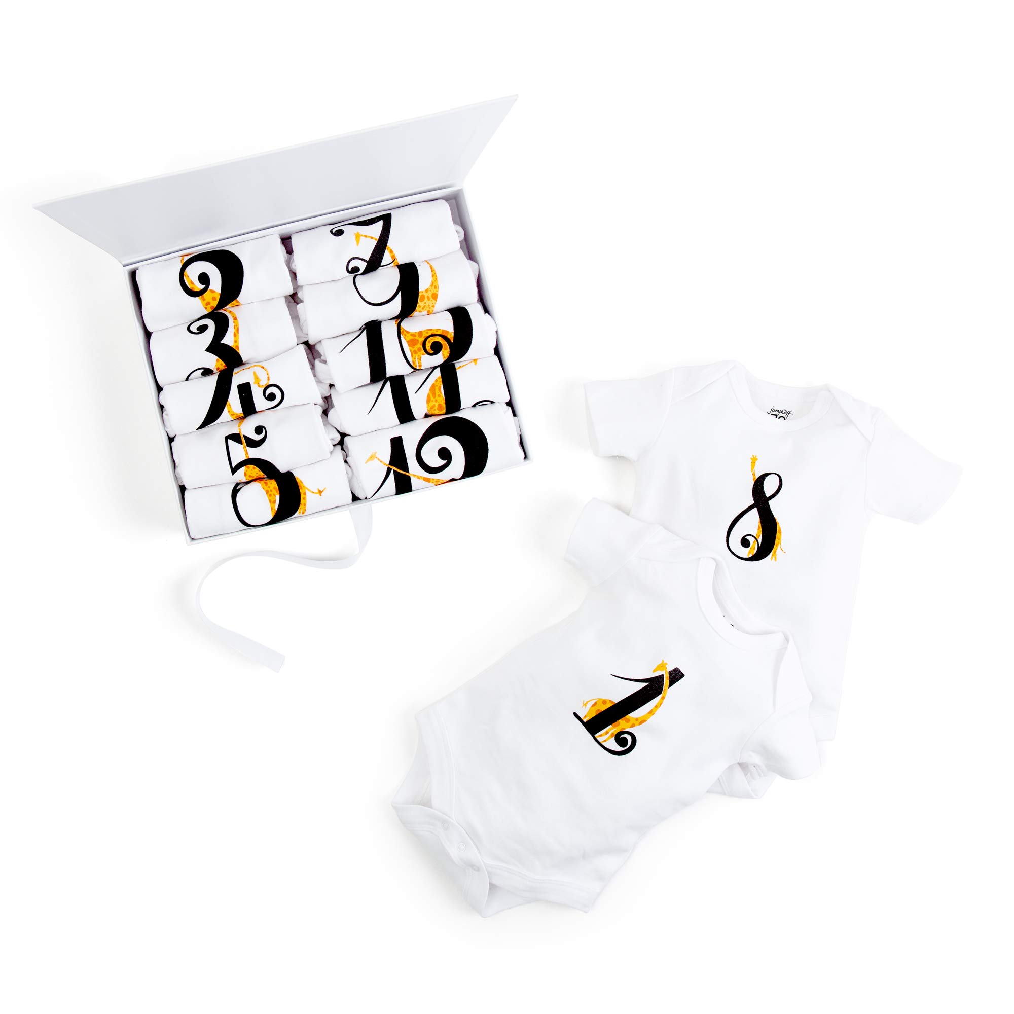 JumpOff Jo - Seize The Moment Baby Milestone Onesies, 1 Through 12 Bodysuit Set With Numbers, Newborn Essentials