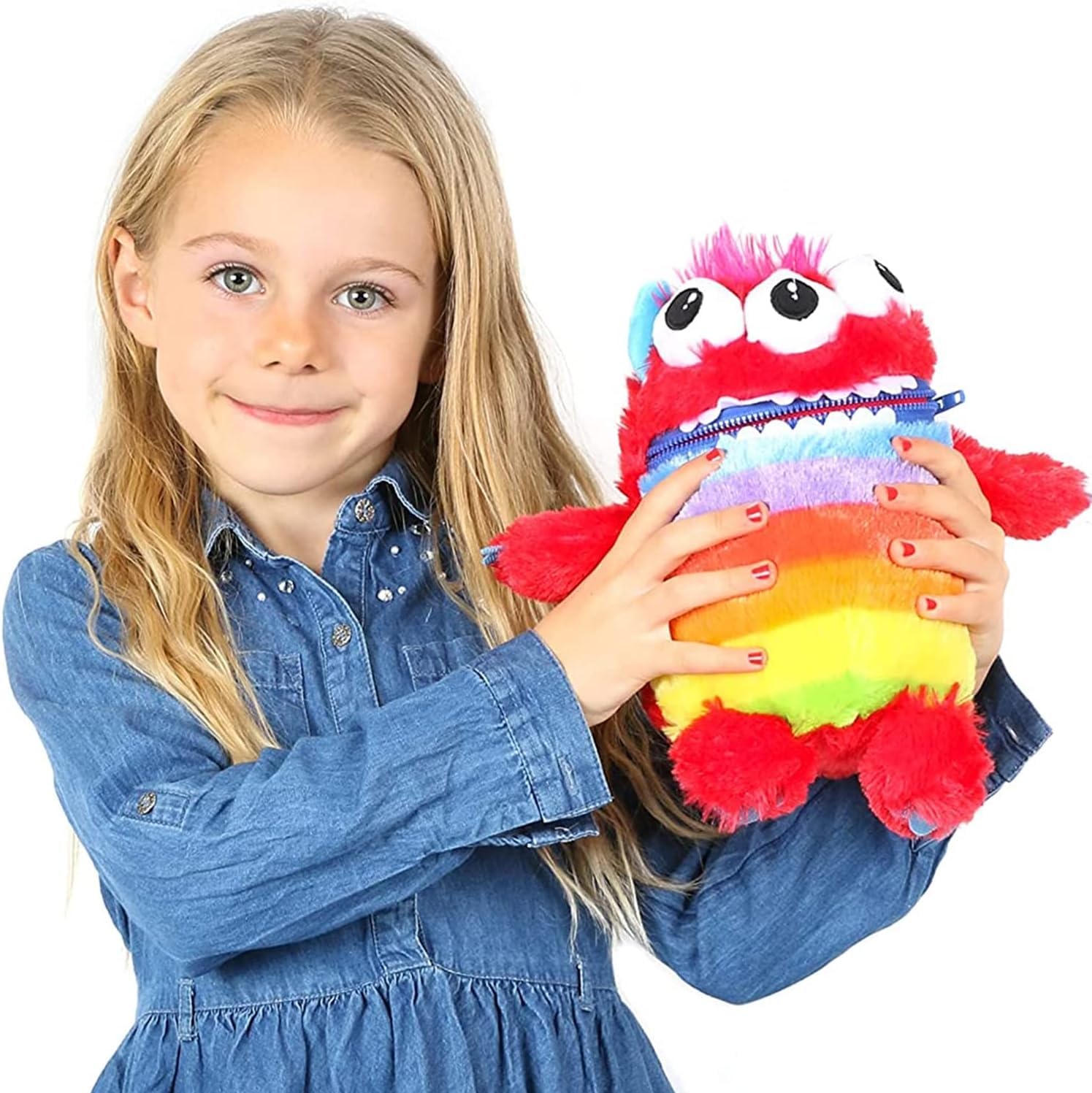 Worry Yummy Monster Children's Soft Toy - 28cm (11") Soft Cuddly Toy For Kids - Boys & Girls Anxiety, Stress & Fear Reducing Sleep Companion - Red 'Munch' — image 1