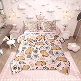 Erosebridal 7 Pieces Cartoon Capybara Bed in A Bag Full Size, Cute Animals Comforter Set with Sheets for Kids Boys Girls Women Men, Branches 7 Pcs Bedding Set, Florals Bedding Comforter Sets, Pink