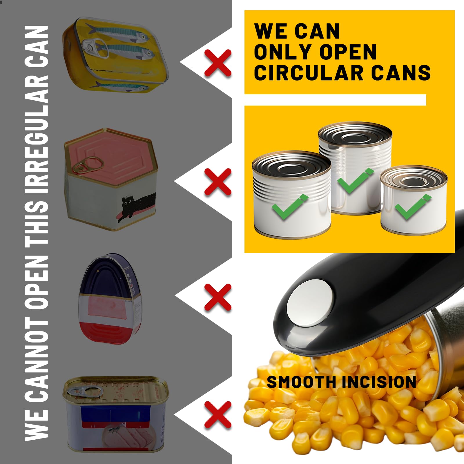 Cooks Professional Electric Can Opener,Automatic Can Openers for Seniors, Arthritic Patients A Great Kitchen Gadget,Hands Free Operation Can Openers,One Touch Design (Black)