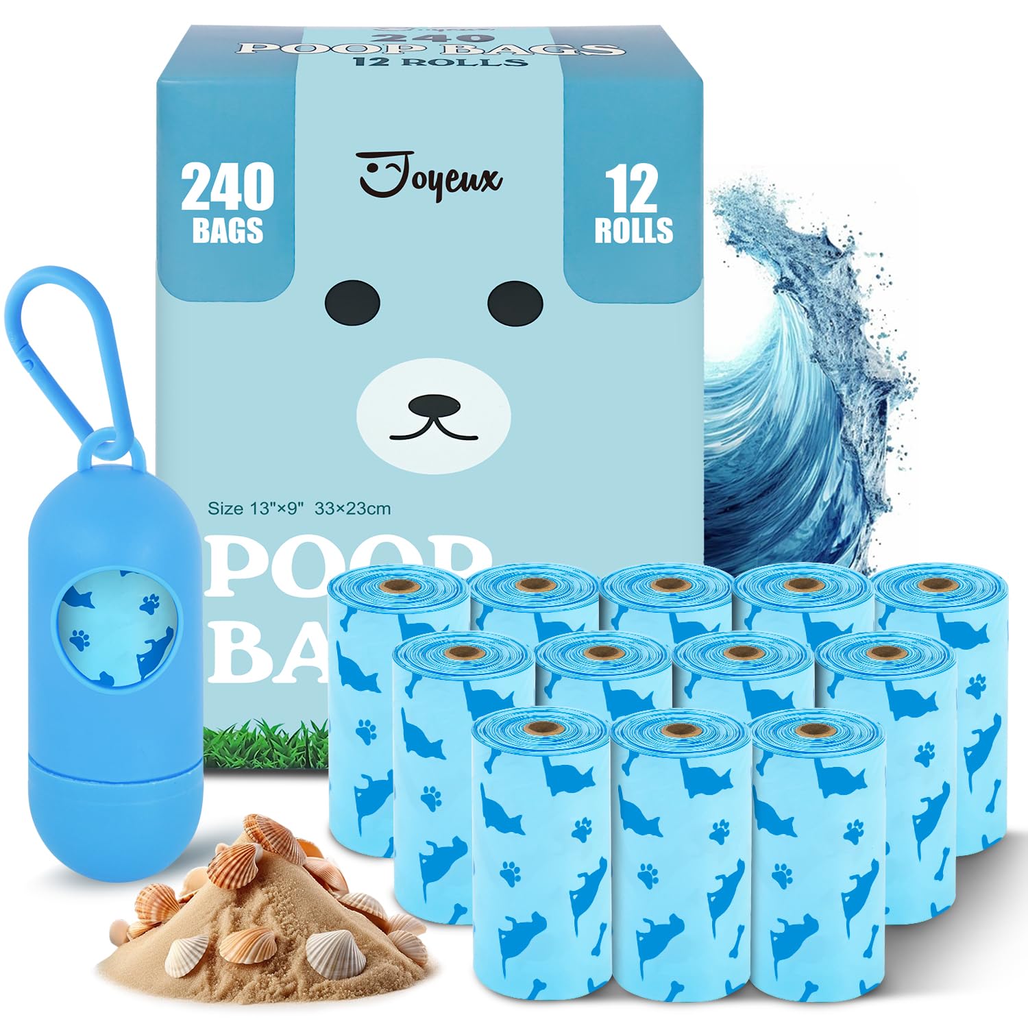 Photo 1 of Joyeux 240 Count Ocean Scent Dog Poop Bags Rolls,with Dispenser,Leak-Proof Large Doggie,Extra Thick Poop Bag for Dogs,Cats Litter Bags,Blue Trash Bags for Doggy Pets Bolsa de Popo de Perro