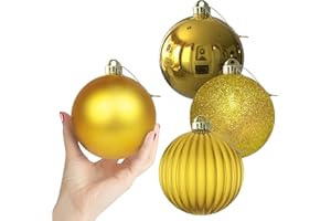 GAMEXCEL Gold 4.0" Large Christmas Balls - Christmas Tree Decoration Ornaments Shatterproof Hanging Balls for Birthday St. Patrick's Day Easter Mardi Gras Holiday Wedding Decorations Set of 4pcs