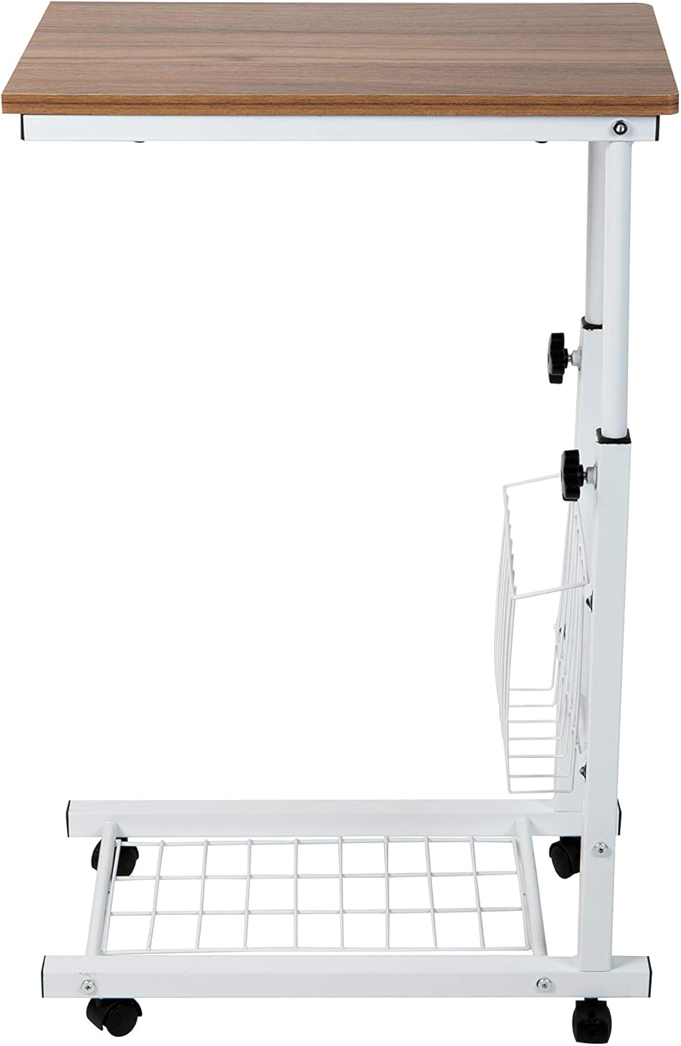 Mind Reader Adjustable Height Laptop Couch End, Side Table, Over Bed Desk with Shelf, Storage Basket, Brown