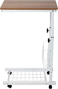 Mind Reader Adjustable Height Laptop Couch End, Side Table, Over Bed Desk with Shelf, Storage Basket, Brown