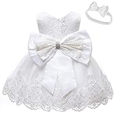 LZH Baby Girls Ruffle Lace Backless with Headwear,Bowknot Flower Dresses Pageant Party Wedding Baby Girl Christmas Dress