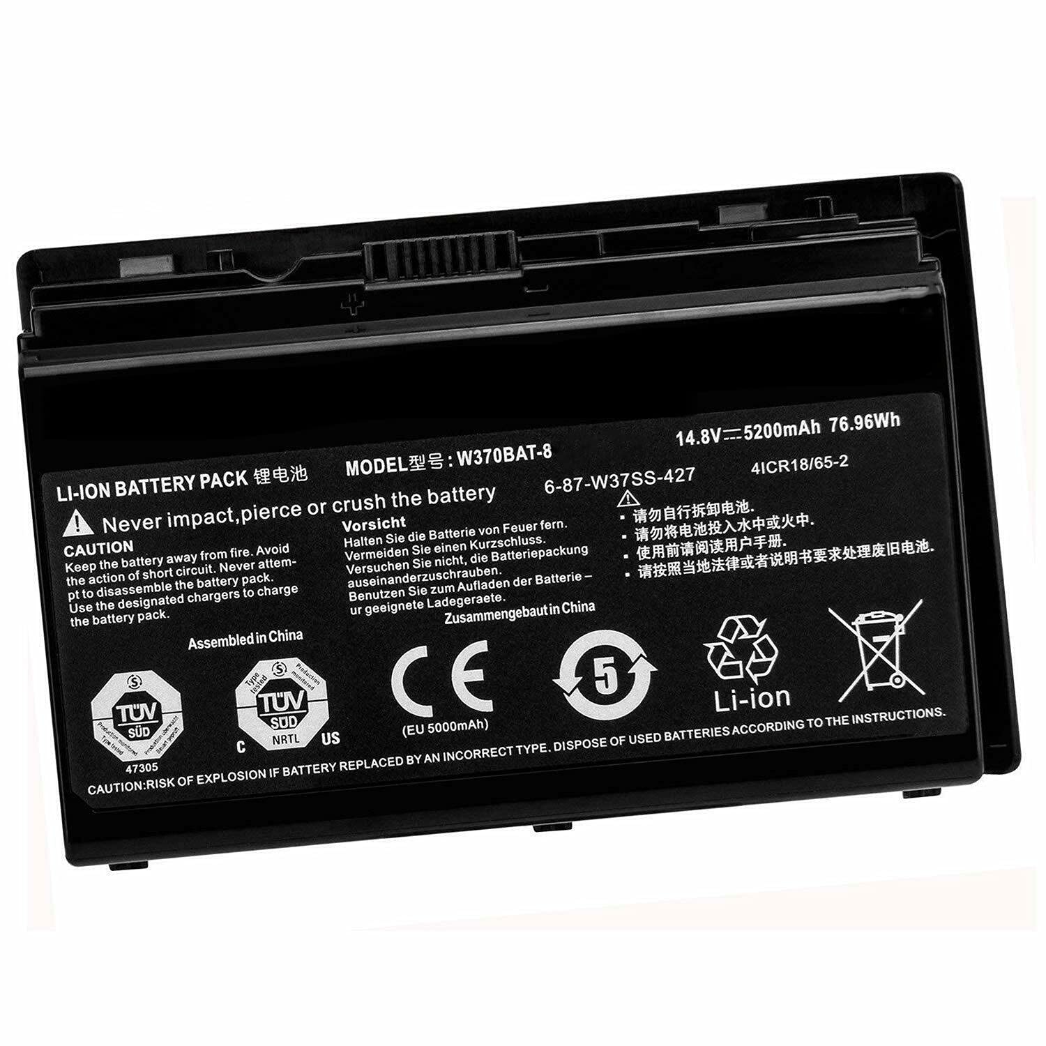 7XINbox 76.96WH 5200mAh 14.8V W370BAT-8 Laptop Battery compatible with Clevo W350et W350etq W370et Sager Np6350 Np6370 Schenker Xmg A522 Xmg Xmg A722 Series 6-87-w370s-4271K590S K650C K750S